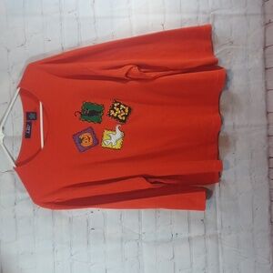 CB Collection Vintage Embroidery Patches Long Sleeve Orange  Crop Top 2XL